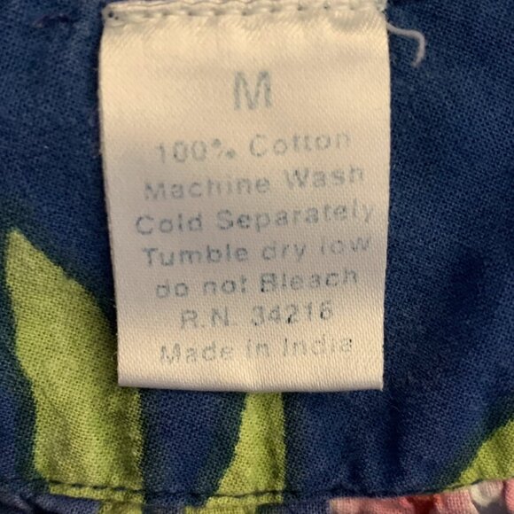 Vintage Ladies Mumu Dress w Pockets Tropical Floral MED Cotton Midi Blue w Pink - Picture 8 of 12